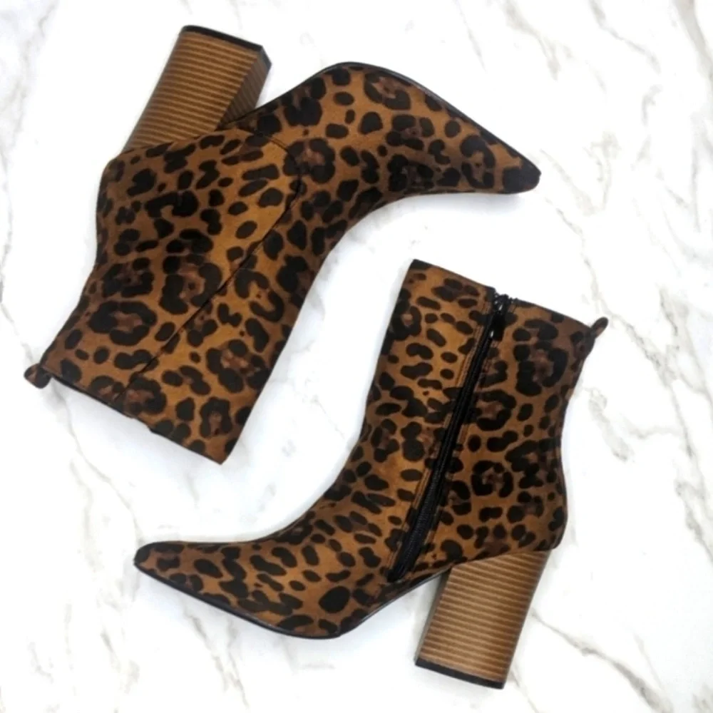 Beast Fashion NEW Harmony Cheetah Block Stacked Heel Ankle‎ Boots 7